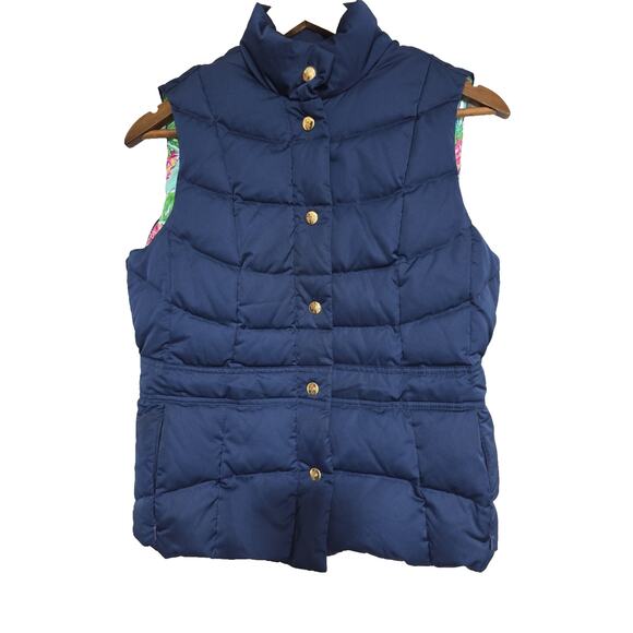 Lilly Pulitzer Jackets & Blazers - Lilly Pulitzer Vest Women’s Small Blue Down Puffer Full Zip Floral Lining
